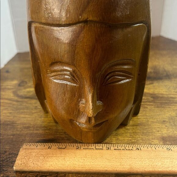 Tiki Type Inspired Wooden Carved Mug Boho Tribal Face Handle Vintage Bar Cup Mug - Picture 8 of 12